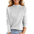 thumbnail image 6 of Mock Neck Sweaters for Women Knit Warm Sweater Long Sleeve Tops Casual Soft Lightweight Shirts White L, 6 of 6
