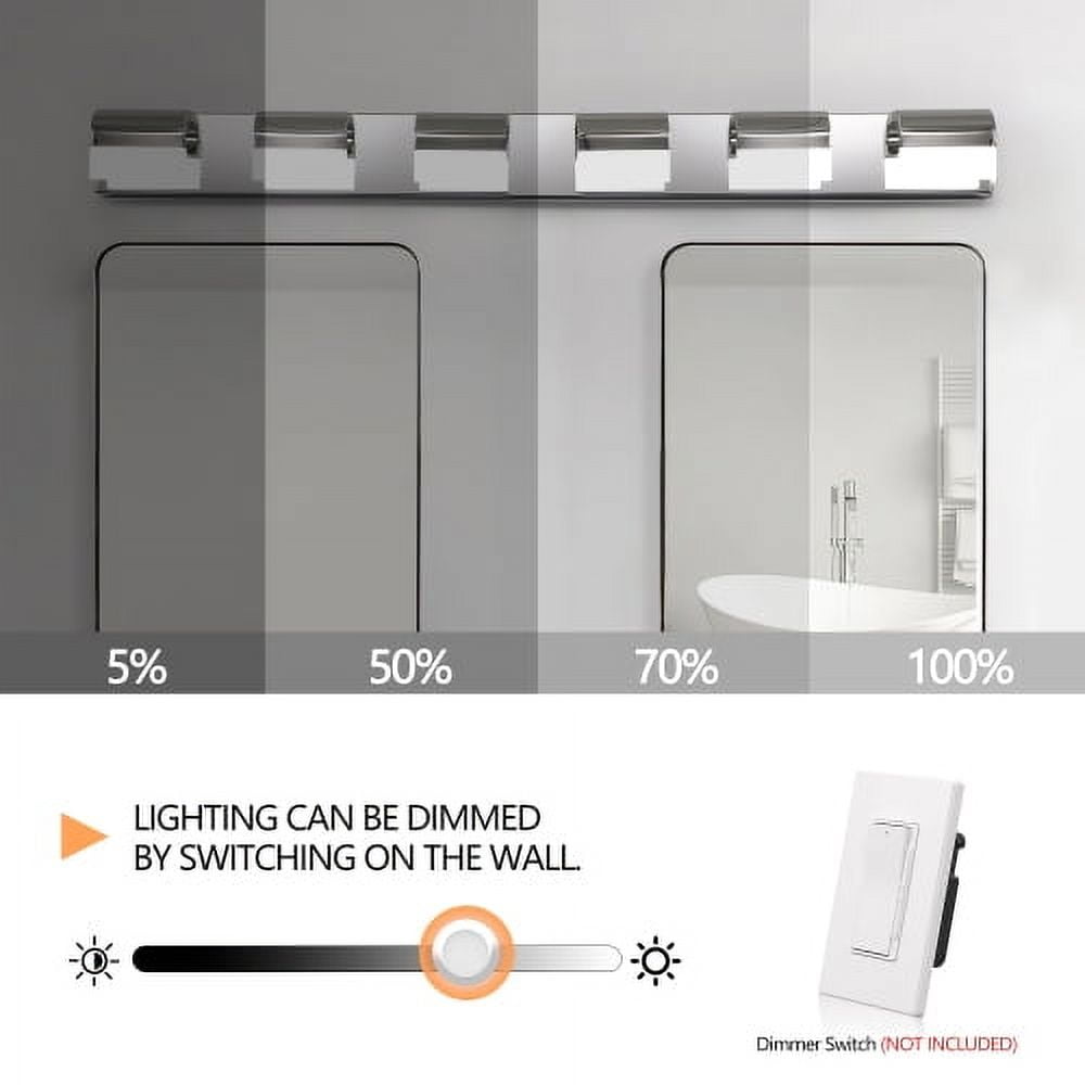 Hi-LIGHTS,6-Light Modern Bathroom LED Vanity Light With Acrylic Lampshade,Bathroom Wall Lighting for Bathroom,Dressing Room,Bedroom,Living Room(Chrome)