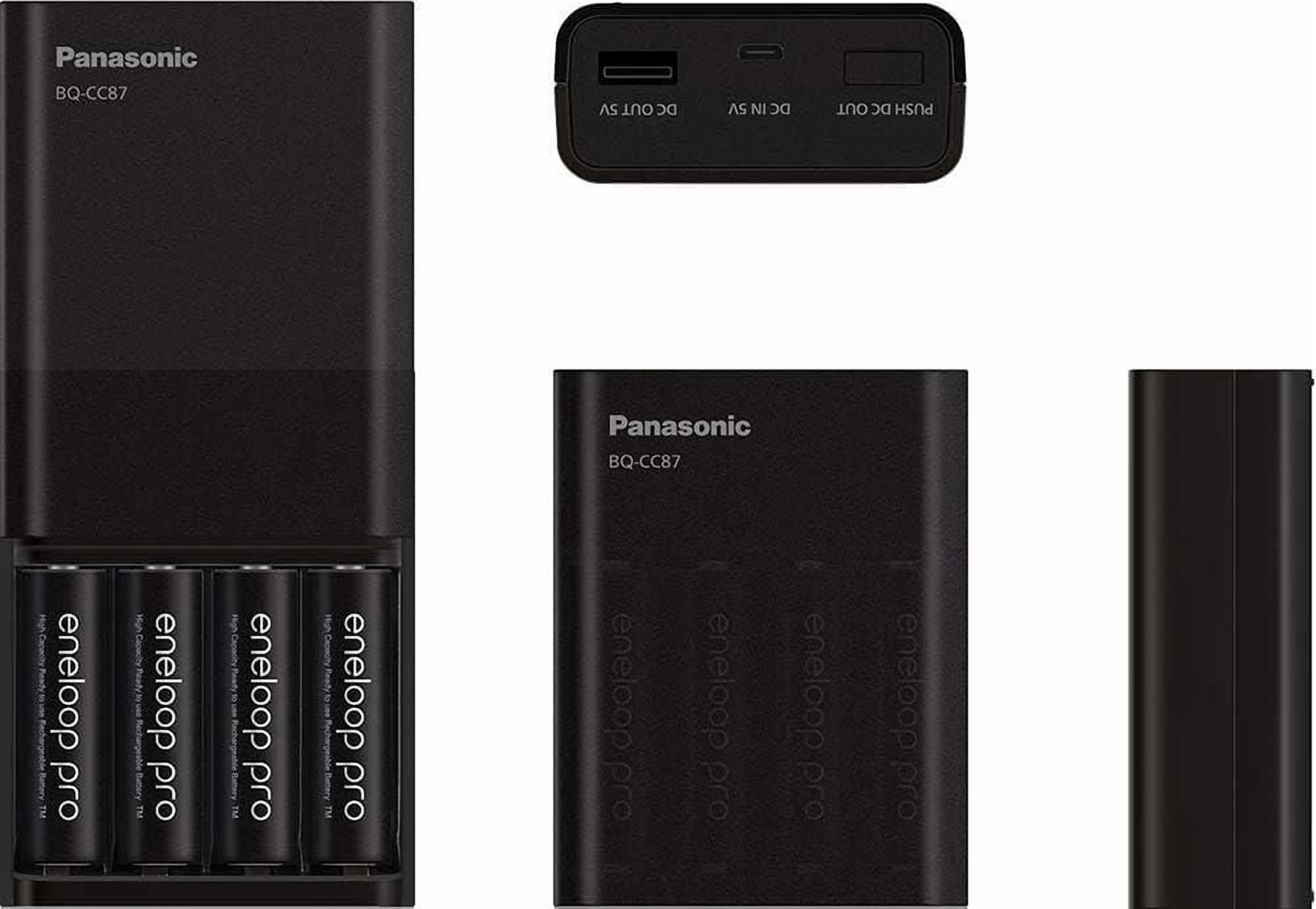 Panasonic Eneloop Chargeur de batterie individuel avec technologie de charge portable et 4 piles rechargeables AAA Eneloop Pro
