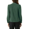 thumbnail image 3 of Blusa de trabajo de manga larga con cuello atado y botones para mujer INSPIRE CHIC en verde oscuro M, 3 of 6