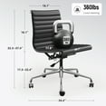 thumbnail image 6 of Cottinch Ribbed Office Chair Mid Back Armless Genuine Leather Ergonomic Desk Chair, Adjustable Height Executive Conference Task Chair Swivel Chair for Home Office, Black, 6 of 12