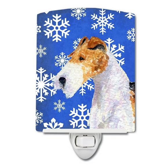 Caroline's Treasures SS4616CNL Fox Terrier Winter Snowflakes Holiday Ceramic Night Light, 6x4x3", multicolor