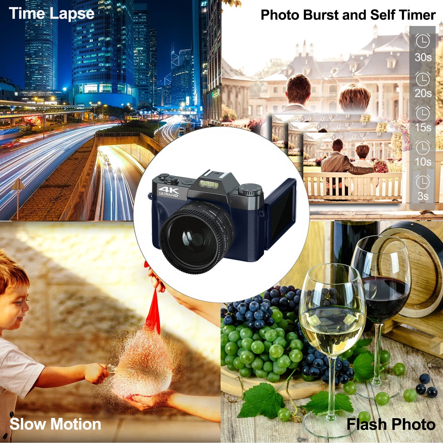 Acuvar LED 16x 48 MP Photography Camera with 64GB Micro SD Card, 50" Tripod, Deep Blue and Black