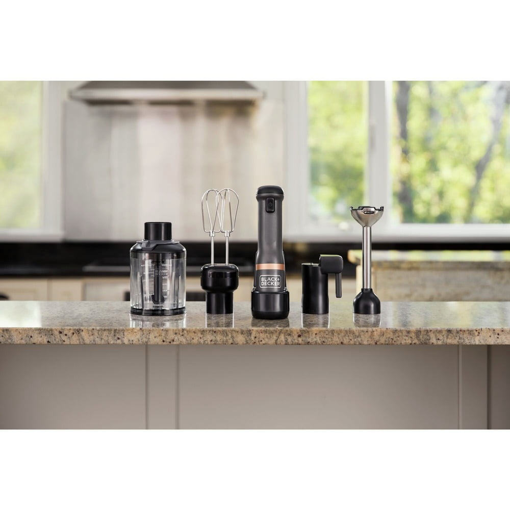  BLACK+DECKER Kitchen Wand Cordless Immersion Blender, 4 in 1 Multi  Tool Set, Hand Blender with Charging Dock, Grey (BCKM1014K01): Home &  Kitchen