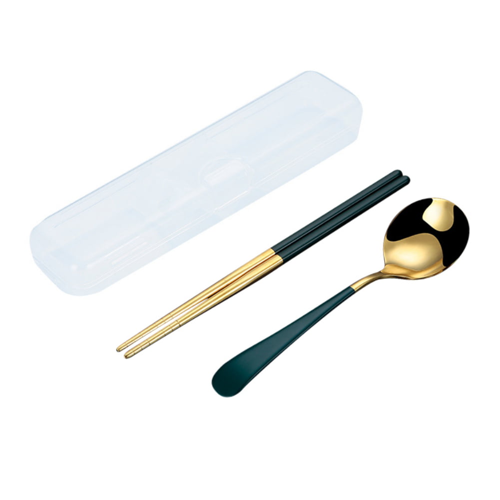 Korean Spoon & Stainless Steel Chopsticks Set; 1 Pair of Chopsticks and 1 Spoon 