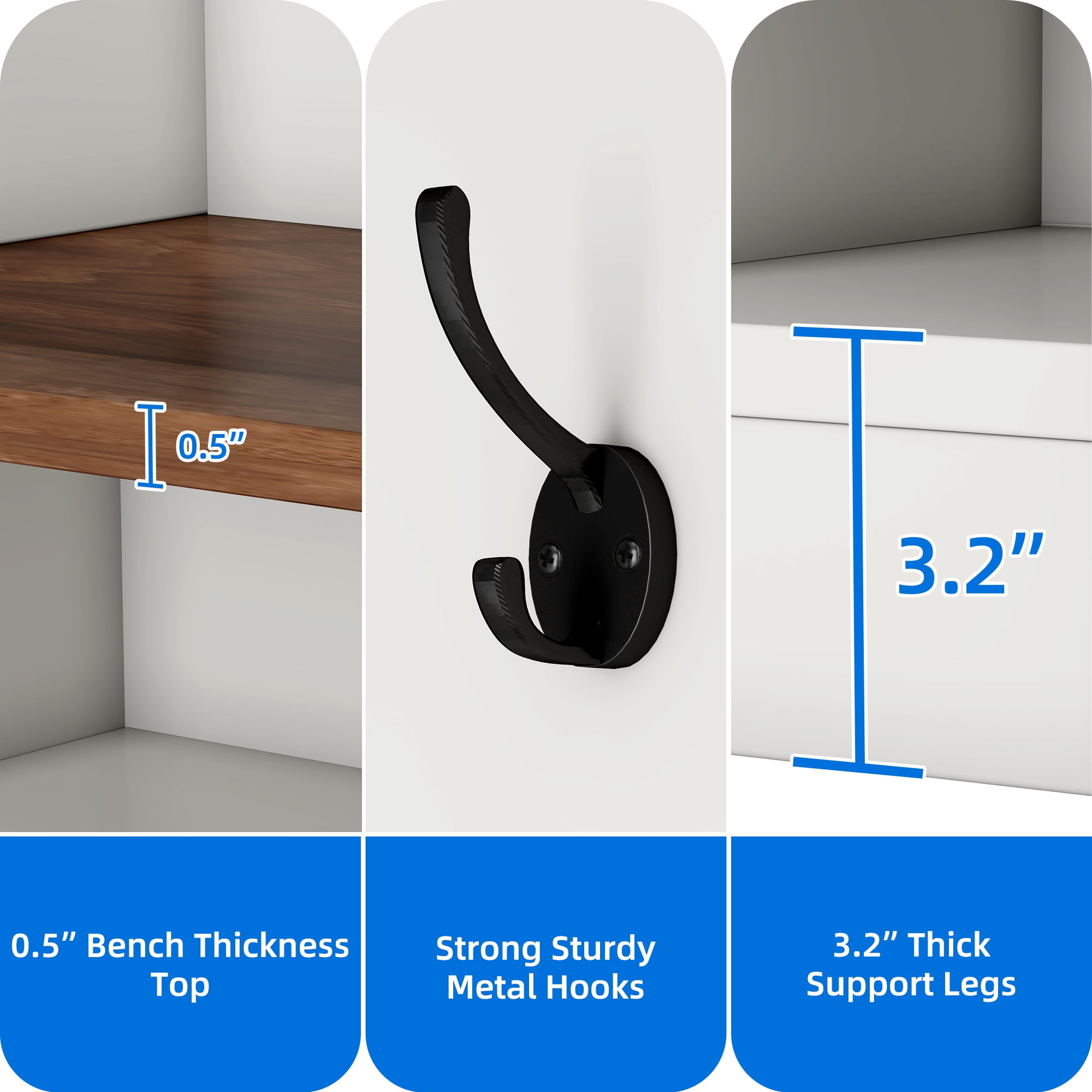 Uforic White Hall Tree with Shoe Storage, Coat Rack with Bench for Entryway, Adjustable Shelf