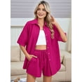 thumbnail image 4 of Women 2 Piece Outfit Summer Short Sleeve Top and Shorts Sweatsuit Set Rose Red S, 4 of 7