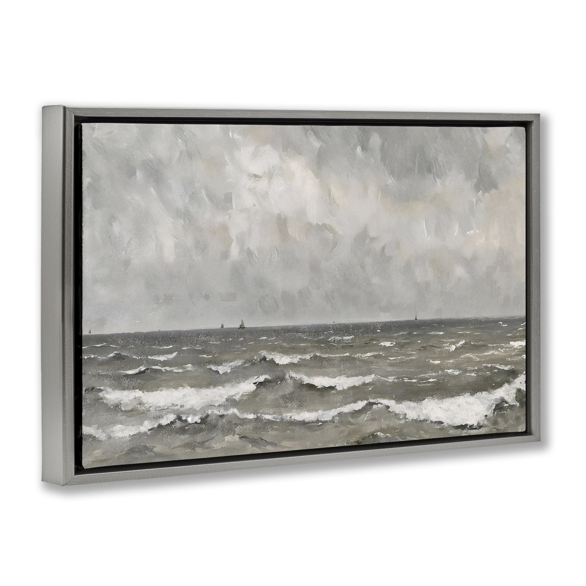 Stupell Industries Stormy Ripples at Sea Gray Framed Floater Canvas Wall Art, design by Jacky Ngan