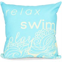 Simply Daisy 16" x 16" Mellow Mantra Word Print Outdoor Pillow, Turquoise