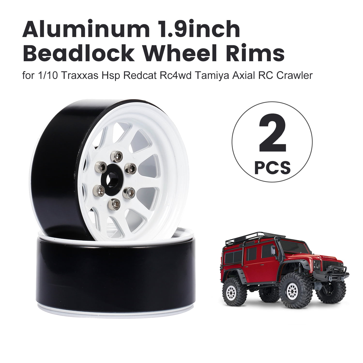 2PCS Aluminum 1.9inch Beadlock Wheel Rims for 1/10 Tamiya Axial SCX10 RC Crawler