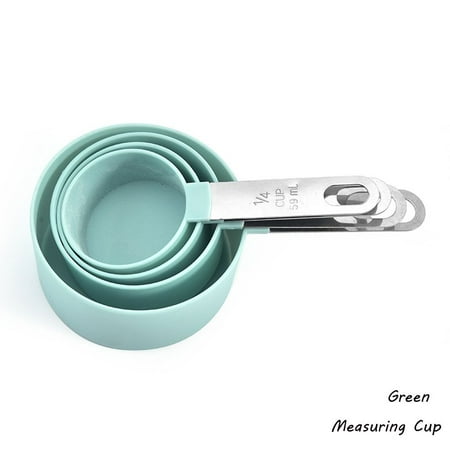 

4 Pcs/Set Plastic With Scale Baking Supplies Stainless Steel Measuring Cups Measuring Spoon Flour Scoop Kitchen Gadgets GREEN MEASURING CUP
