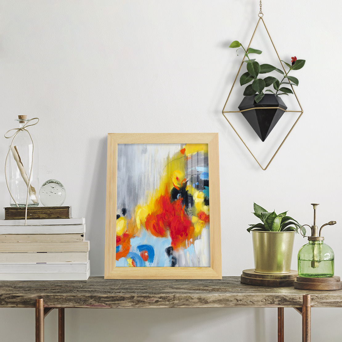 In the Loop I -Framed Print w/glass-Natural Wood