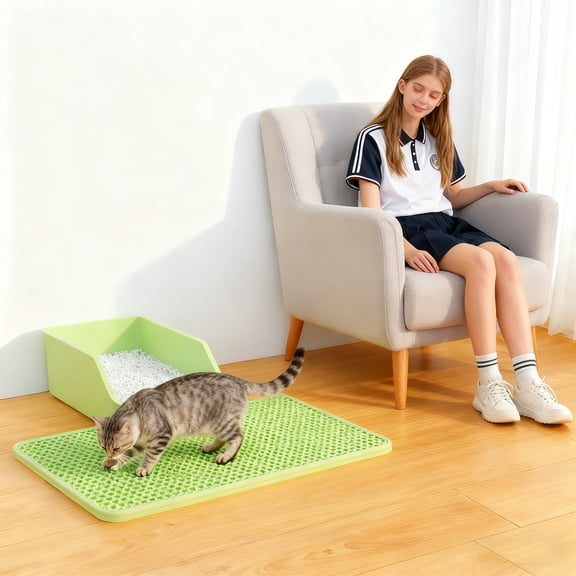 Cat Litter Mat,Cat Litter Prevention,Splash Prevention,Double-layer Filter Leakage Control Litter Mat,Pet Cat Supplies(11.8*17.7Inch,Light Green)