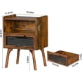 thumbnail image 2 of LELELINKY 2pc Rattan Nightstand with Charging Station, Boho Bedside Table with Drawer and Open Shelf, Solid Wood Legs, Brown, 2 of 7