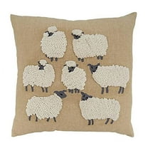 Fennco Styles Embroidered Sheep Cotton Decorative Throw Pillow 18" W x 18" L - Grey Animal Cushion for Home, Couch, Living Room and Office Décor