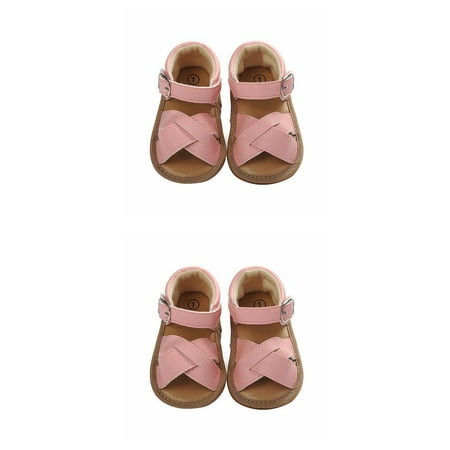 

2pcs 1 Pair Baby Walking Sandals Newborn Babies Girls Non-slip Open Toe Design Sandals Leather Shoes Pink S