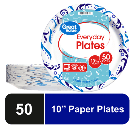 Great Value Everyday Disposable Paper Plates, 10", 50 Count