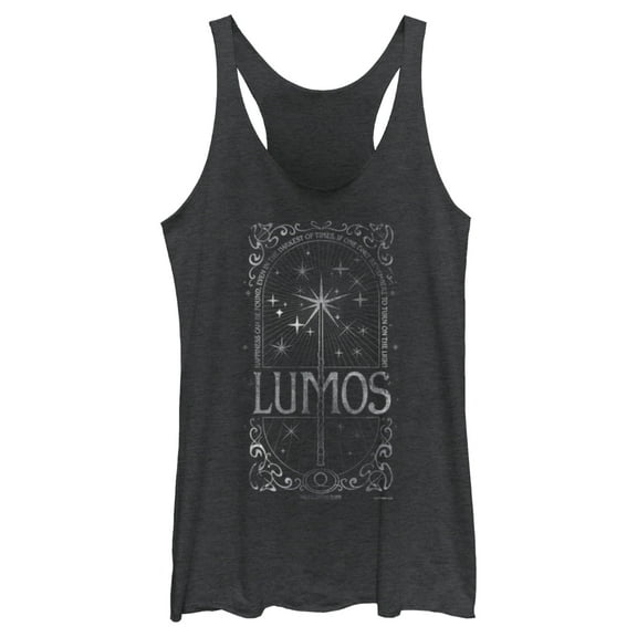 Women's Harry Potter Lumos Happiness Spell Racerback Tank Top Black Heather Large