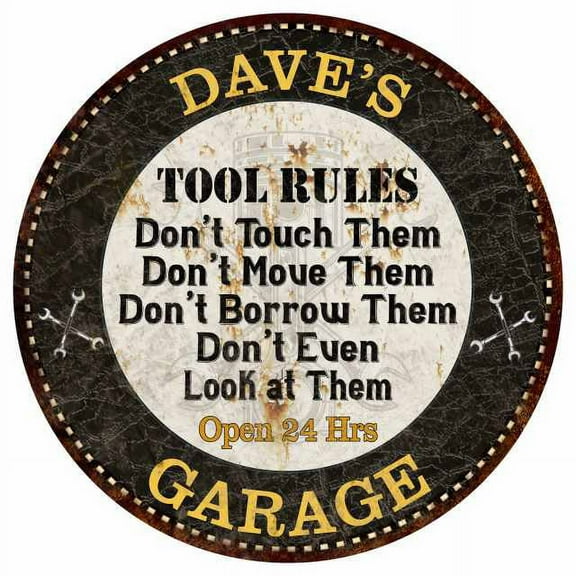 DAVE'S Garage Rules 12" Round Metal Sign Garage Bar Wall Décor 200120013050
