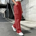 thumbnail image 6 of Luvrsol Women Cargo Wide Leg Pants Elastic Drawstring Waist Casual Straight Long Trousers with Multi Pockets S-2XL, 6 of 6