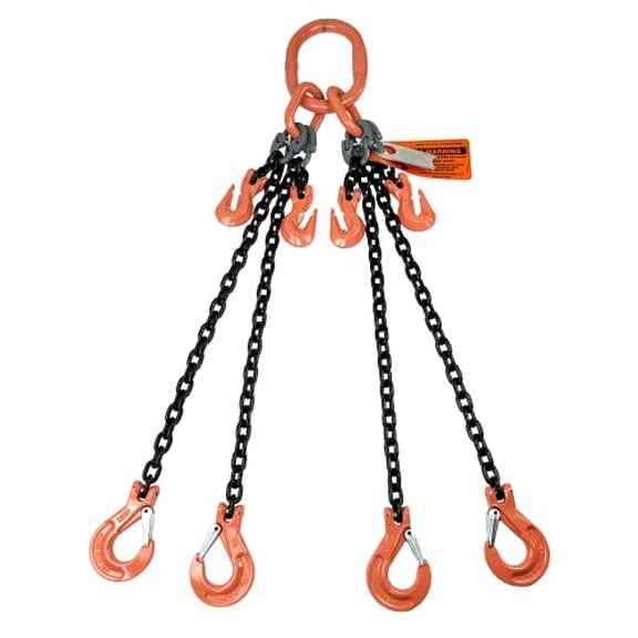 Chain Sling - 3/8" x 6' Quad Leg with Sling Hooks and Adjusters - Grade 100