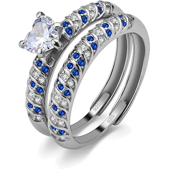 RagJewels 925 Sterling Silver 3.00 Ct Heart Cut Sapphire & Diamond Wedding Engagement Thanksgiving Christmas Bridal Ring Set 14K White Gold Plated For Women's -4.5