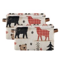 Yayeee 2 Pack Canvas Storage Basket with Handles for Shelves Fabric Bins Closet Organizer, Retro Christmas Forest