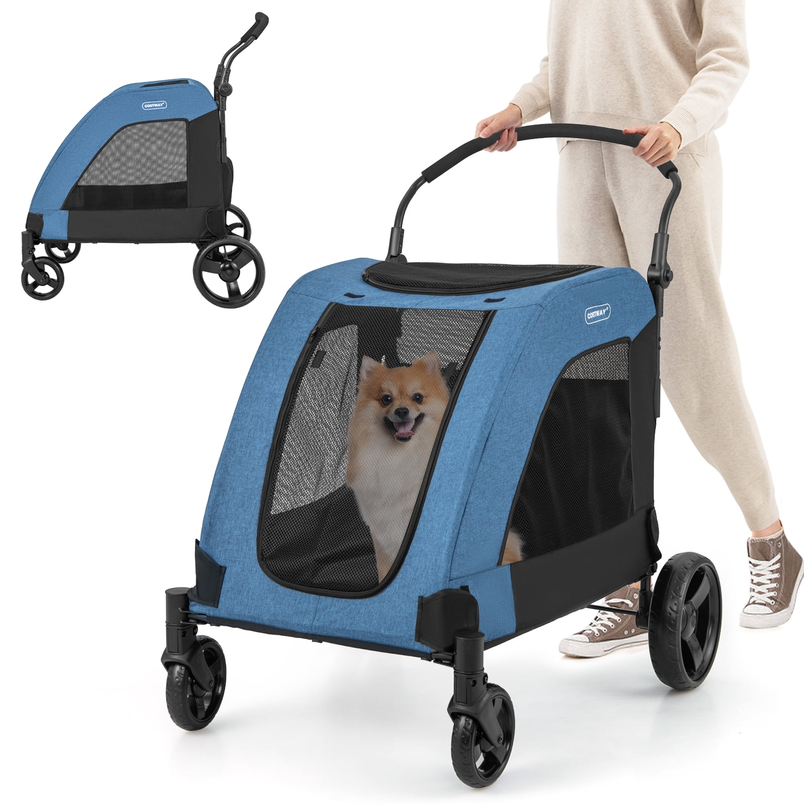 Dextrus Dog Stroller for Large Dogs Up to 176 lbs Foldable Pet Stroller with 4 Rubber Wheels Dual Entry Adjustable Handle Outdoor Adventure Pet Carrier Jogging Stroller Blue Walmart
