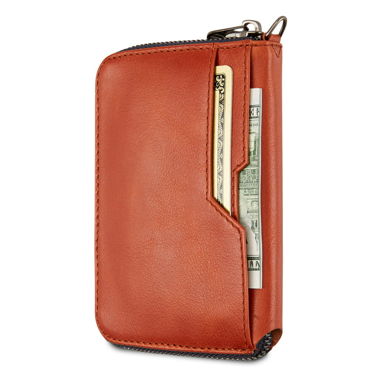 Real Leather Mens Bifold Wallet RFID Blocking Slim Minimalist Front Pocket  - Thin & Stylish with ID Window (Crazy Horse, Cognac)