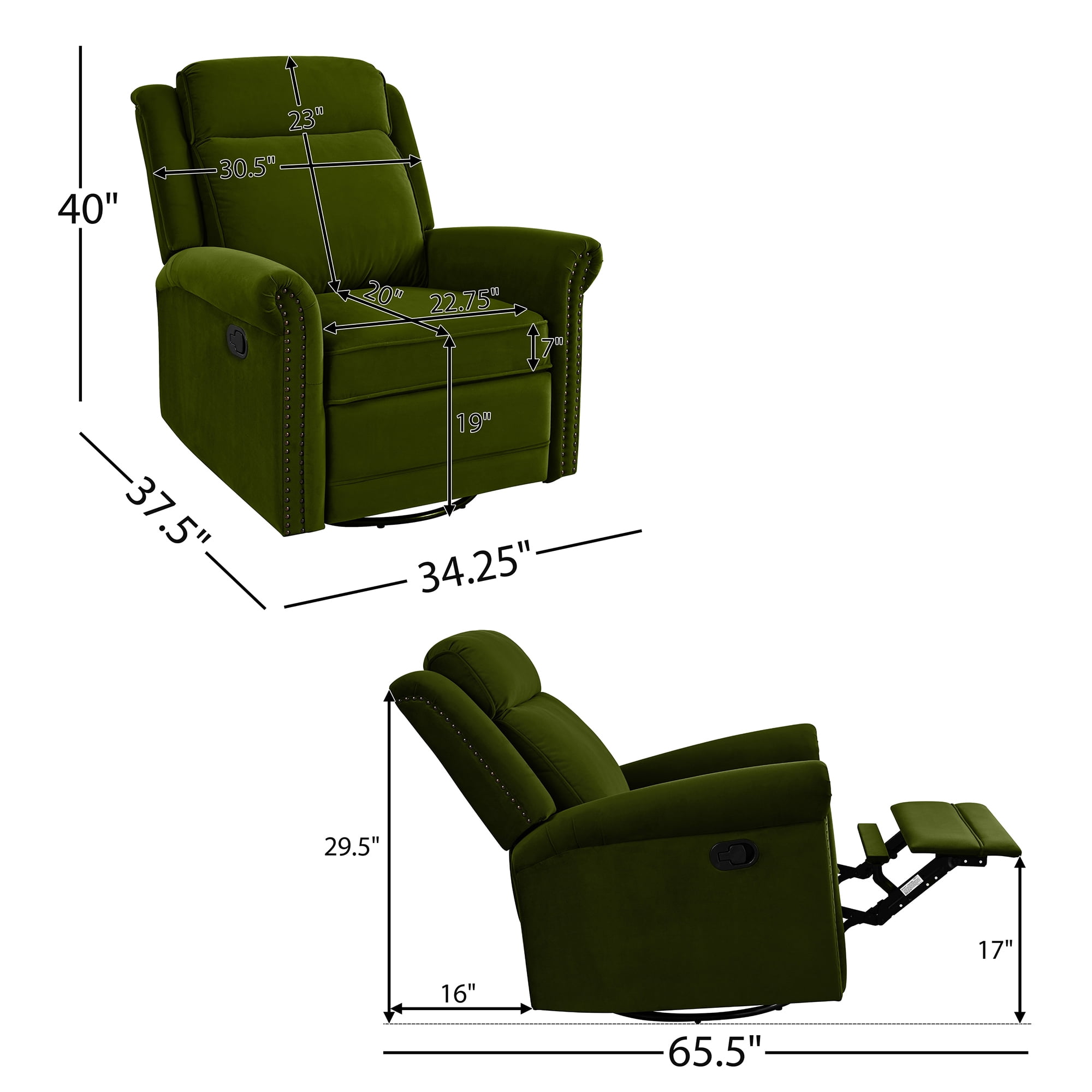 Euroco 360° Swivel Recliner Manual Rocking Recliner Home Theater Manual Recliner Chair Nursery Rocker with Adjustable Backrest for Living Room, Green