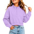 thumbnail image 7 of AKOEE Girls' Crop Sweatshirts Half Zip Plain Pullover Cotton Long Sleeve 5-16Y Sports Casual Loose Fall Tops (9-10 Years, Purple), 7 of 7