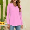 thumbnail image 2 of Mohiass Womens Polo Shirts Button Down Collared Long Sleeve Tops V Neck Loose Blouses Light pink 2XL, 2 of 7