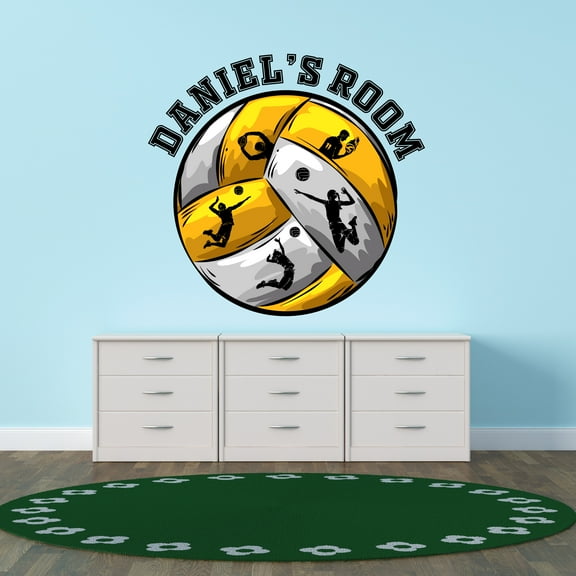 Sports Personalized Wall Decals for Boys Bedroom - Realistic Volleyball on White Background DIY & Creativity Custom Name Wall Sticker - Size: 10 In x 9 In