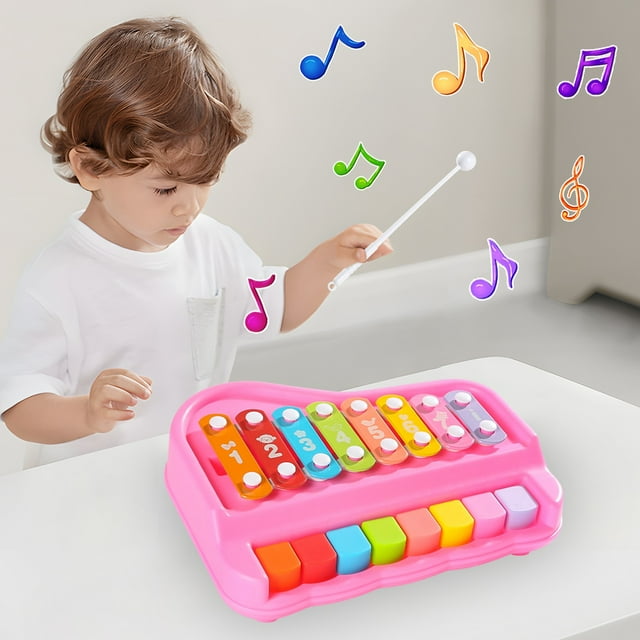Cyber Monday 2 In 1 Baby Piano Xylophone Toy for Toddlers 1-3 Years Old 8 Multicolored Key Keyboard Xylophone Piano Preschool Educational Musical Learning Instruments Toy Toys for Child Fall Saving