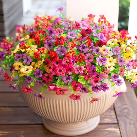 TUWAFE Artificial Flowers for Outdoor Indoor Garden Home Decoration,Faux Flower Daisy with Eucalyptus Leaves Fake Plants Greenery Boxwood Porch Patio,12 Bundles (Mix Pink Red Purple Yellow)