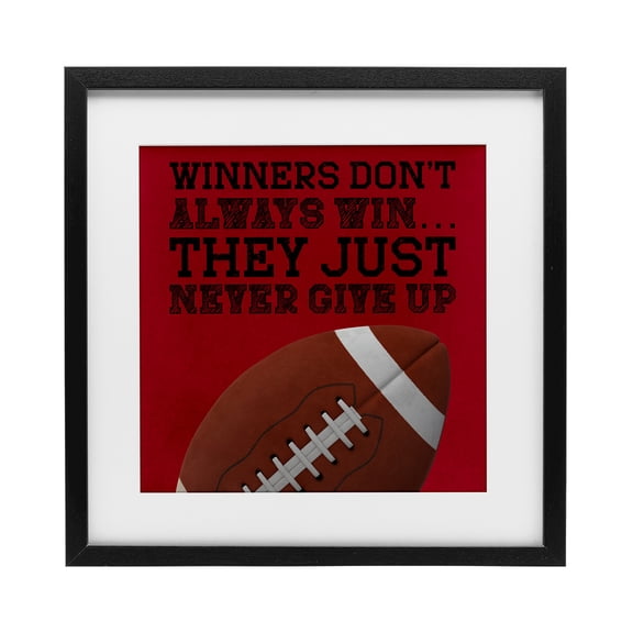 Winners Never Give Up Black Framed Print Under Glass, design by Marcus Prime