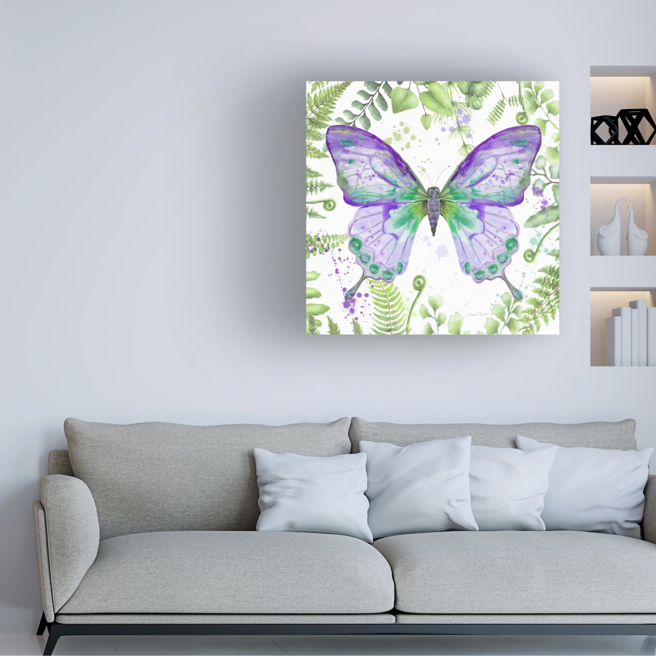 Canvas Wall Art - Jean Plout 'Botanical Butterfly Beauty 4' Wall Art for Living Room, Bedroom, or Office Décor by Trademark Fine Art - 24 x 24 Inches