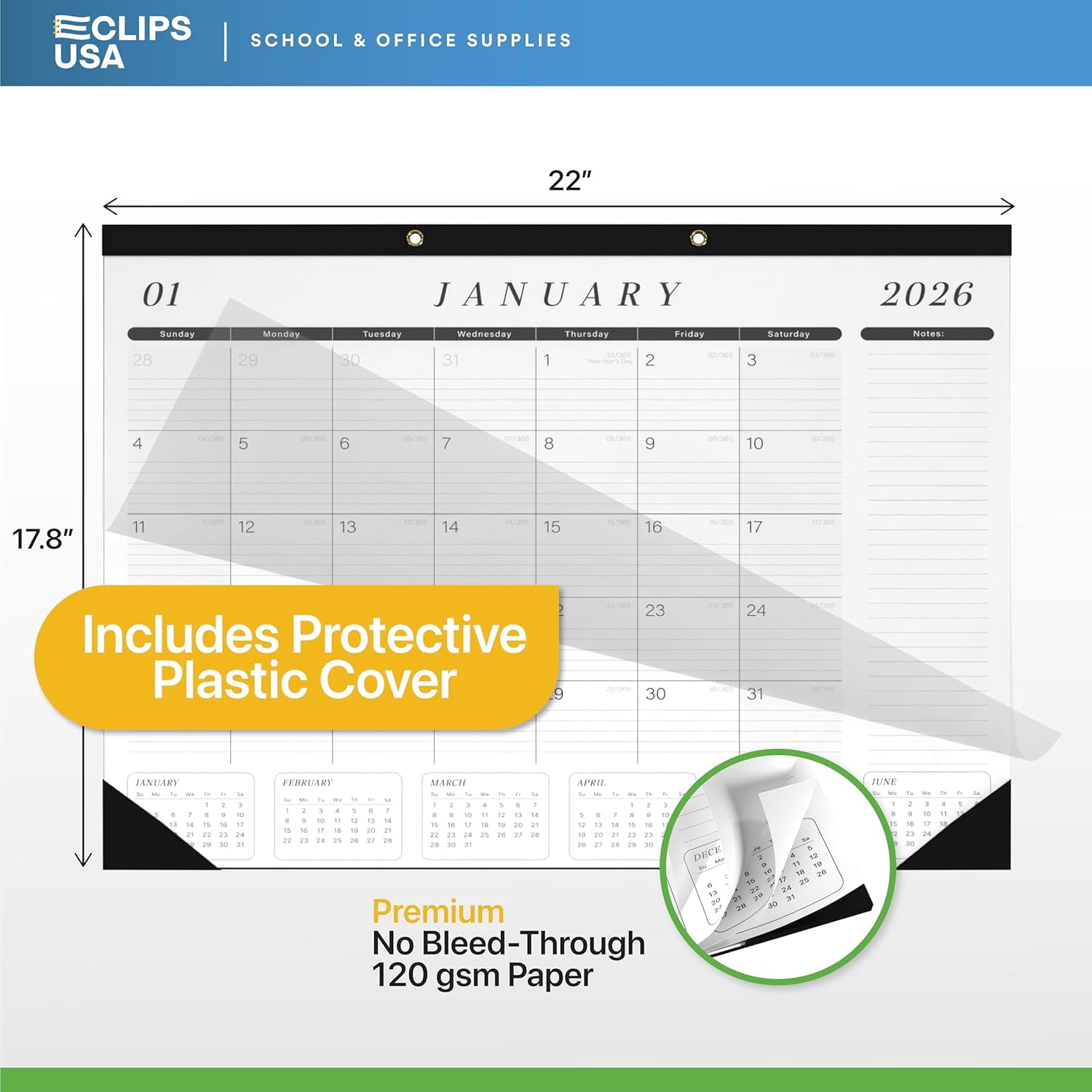 2026 Desk Calendar Large 22x17 Runs Until June 2027 Work Calendar with To-do List & Notes Yearly Preview 18 Months With Plastic Cover Desk Calendar 2025-2026 Large 22x17 Black White With