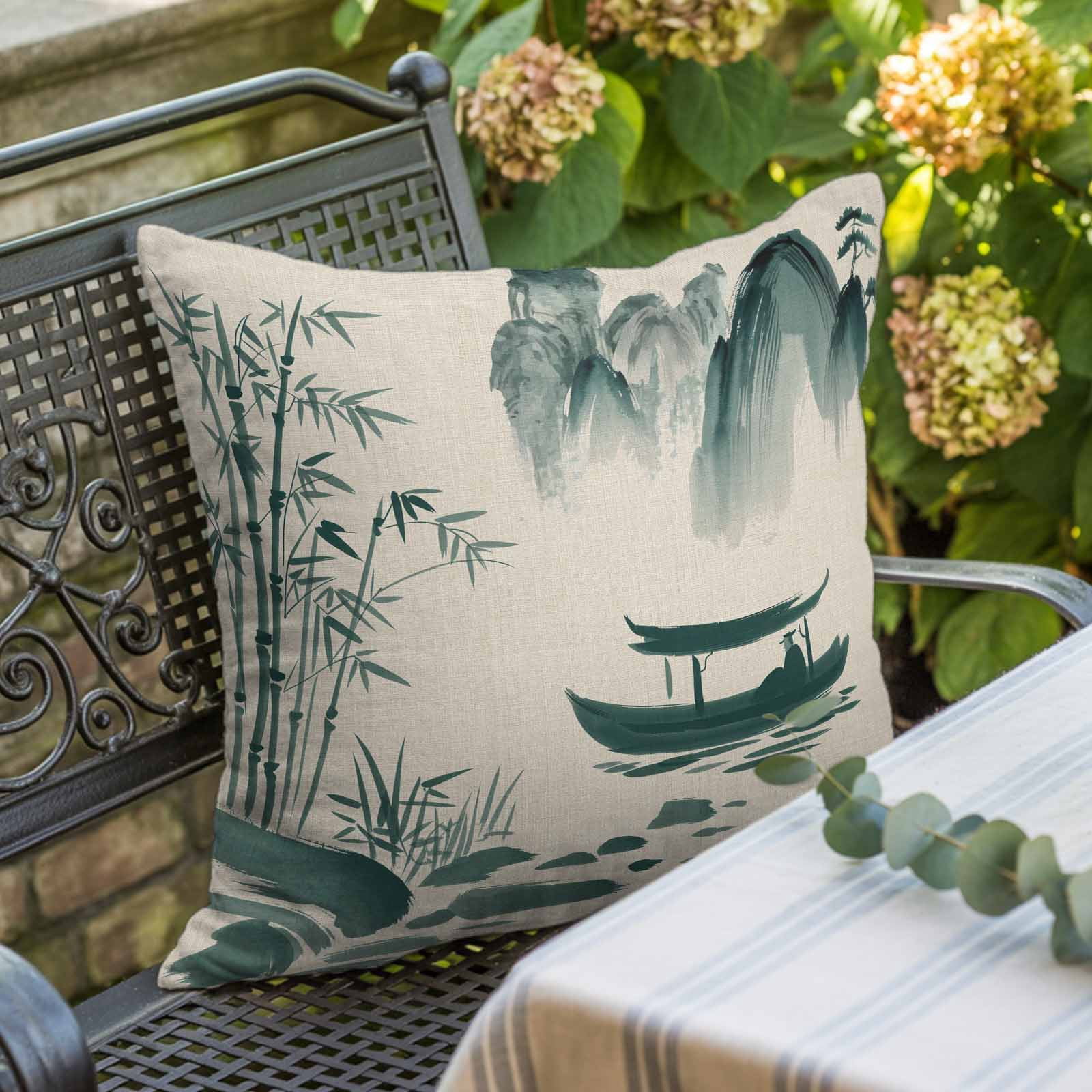 Throw Pillow Covers 26 x 26 Inch, Green Mountains Cotton Linen Pillows Cases, Modern Watercolor Nature Country Landscape Square Cushion Covers for Couch Sofa Bed