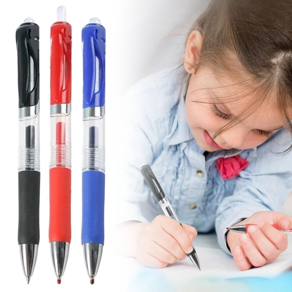 3Pcs Retractable Gel Pens, 0.5mm Fine Point Click Gel Ink Pens with Soft Rubber Grip, Transparent Body Pocket Clip Ballpoint Pen for Schǒ-ǒl Office Note‑Taking, Black Red Blue