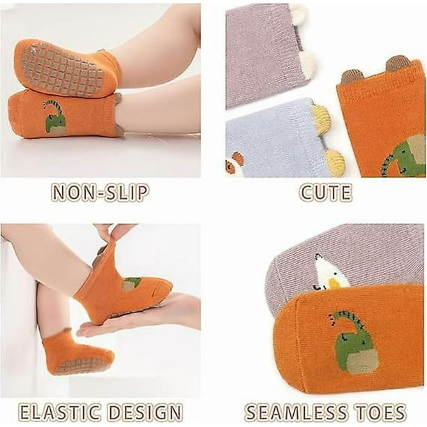 Baby Socks With Grips,toddler Kids Cartoon Floor Ankle Non Slip Socks 5 Pairs 1-3t