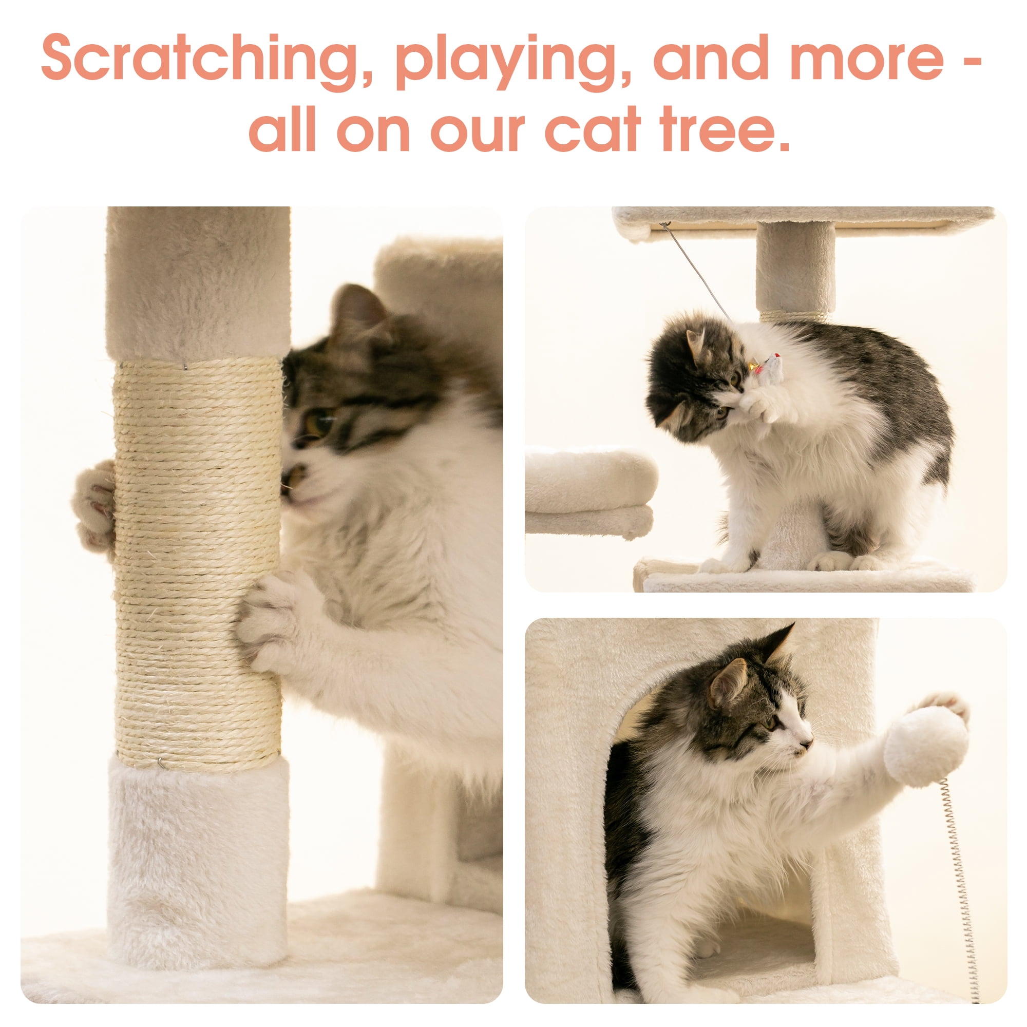 MWPO 70.1-in Multilevel Cat Tree Tower with Condo, Perch and Scratching Post, Beige