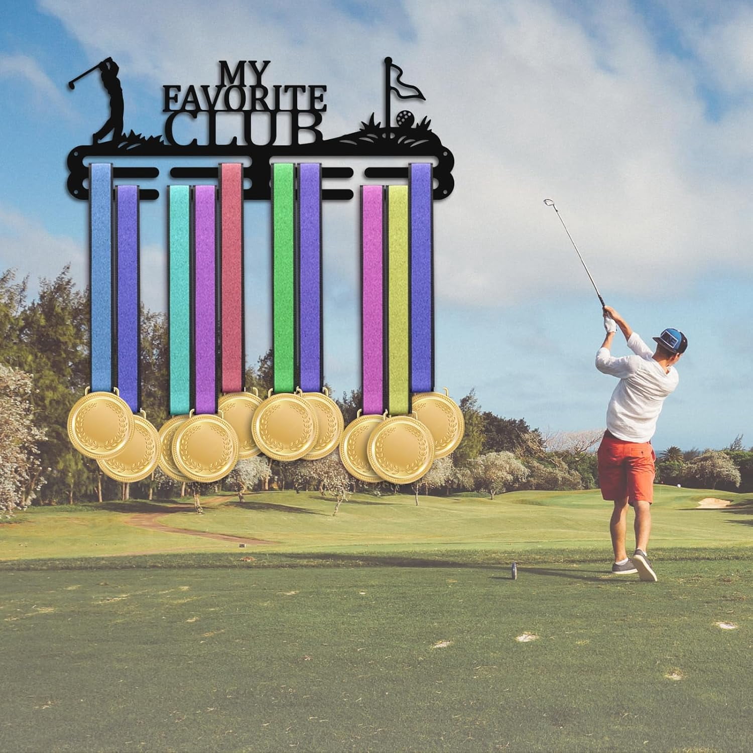 Medal Display Hanger Holder Golf Themed Medal Holder 15.7" Awards Ribbon Hanger Medal Display Wall Rack Sports Medal Hanger Display for Sports Athletes Awards Ribbons Cheer Making DIY