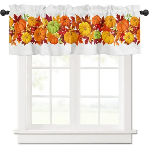 Valance Curtains for Kitchen Windows Thanksgiving Pumpkin Maple Leaf Window Valances Fall Harvest Window Treatment Rod Pocket Valance for Bedroom Bathroom Laundry Room 54x18 inch, 1 Panel