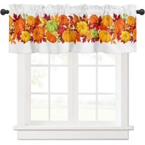 Valance Curtains for Kitchen Windows Thanksgiving Pumpkin Maple Leaf Window Valances Fall Harvest Window Treatment Rod Pocket Valance for Bedroom Bathroom Laundry Room 54x18 inch, 1 Panel