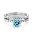 thumbnail image 2 of Gem Stone King 925 Sterling Silver Swiss Blue Topaz and White Moissanite Wedding Engagement Band Bridal Set Ring for Women (1.49 Cttw, Gemstone November Birthstone, Available in Size 5, 6, 7, 8, 9), 2 of 5