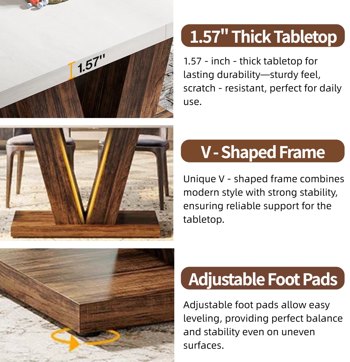 Fnova 47.24" Rectangular Farmhouse Dining Table, Wood Coffee Table for 4 People, Modern Kitchen Table for Dining Room, White Brown (Chairs Not Included)