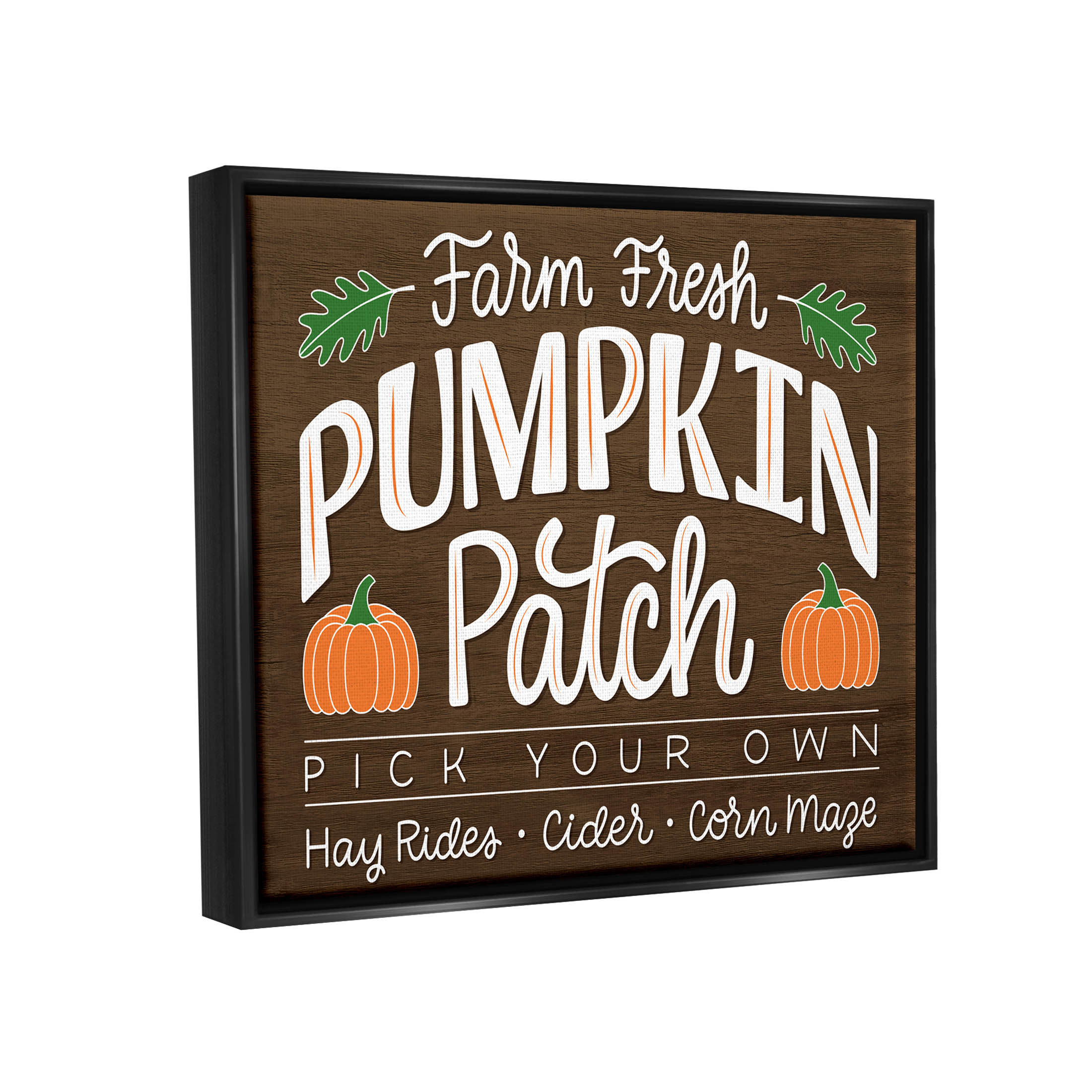 Farm Fresh Pumpkin Patch Sign Holiday Graphic Art Jet Black Framed Art Print Wall Art