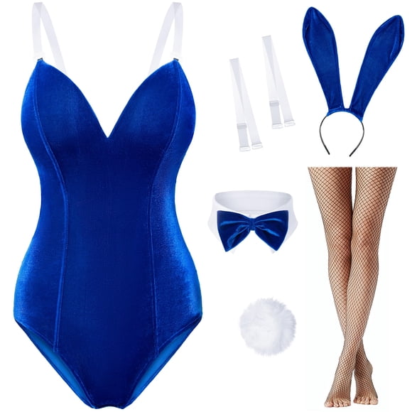 Disfraz de Conejita de Terciopelo para Mujer Wannsee Azul 2XL Conjunto de Body