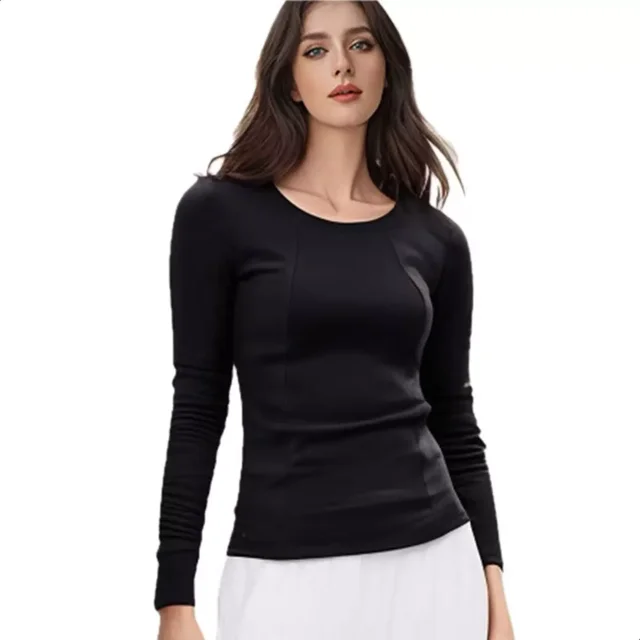 Camiseta Casual Algodón Manga Larga Para Muje Cuello Redondo